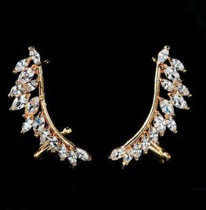    Yellow Gold Plated Silver Ear Climbers CZ Crawler Earrings 30mm