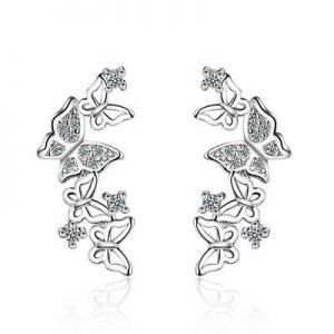    Fashion Women Lady Elegant 925 Silver Zircon Butterfly Ear Stud Earrings