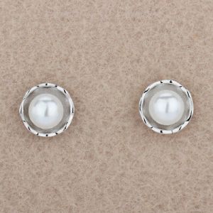    Women 925 Sterling Silver Round Pearl Flower Girl Elegant Ear Stud Earrings