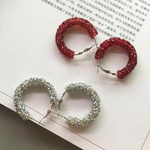    Women Rhinestone Crystal Hook Round Circle Hoop Dangle Drop Earrings Ear Stud