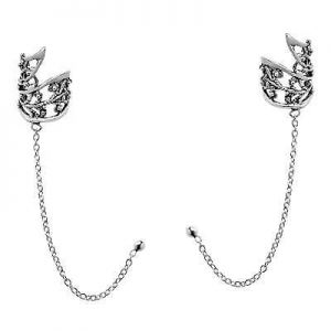    Trendy Leaf Ear Cuff & Chain Sterling Silver Stud Earrings