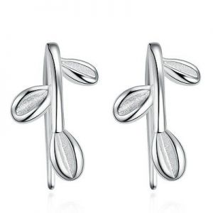    Women 925 Sterling Silver Jewelry Elegant Crystal Ear Stud Small Grass Earrings