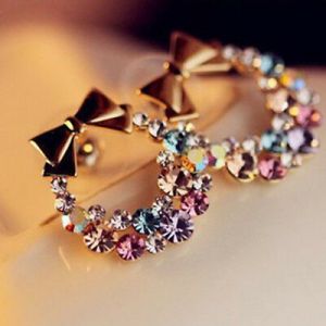    1 Pair Fashion Women Crystal Rhinestone Bowknot Ear Stud Lady Earrings Jewelry