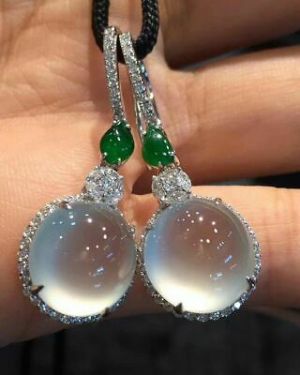    Charming 925 Silver Round Moonstone Ear Stud Hook Dangle Women Wedding Earrings