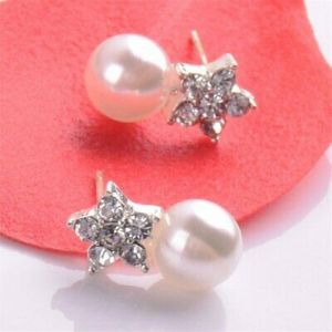   Women Crystal Rhinestone Flower Pearl Ear Stud Earrings Elegant Party Chic Gift