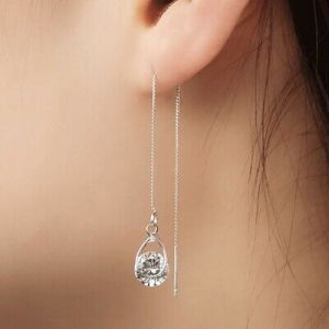    Cubic Zirconia Asymmetric Long Threader Drop  Dangle Ear Line Earrings For.Women