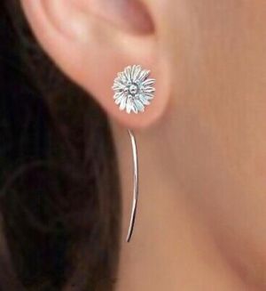    Fashion Long Silver Ear Hook Dangle Drop Flower Earrings Women Jewelry