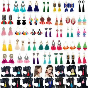    Fashion Women Bohemian Long Tassel Fringe Dangle Boho Ear Stud Earrings Jewelry