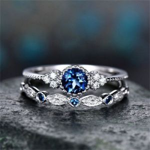    Fashion 925 Silver  Round Cut Sapphire Women Wedding Ring Jewelry Size 6-10