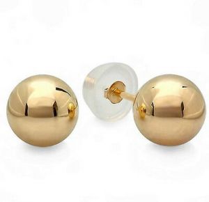    Solid 14k Yellow Gold Ball 3 - 10mm Stud Earrings w/ Silicone Covered Gold Backs