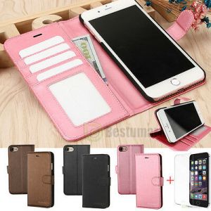    Leather Flip Wallet Phone Case Stand Cover+Screen Protector for iPhone 8 7 Plus
