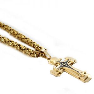    MEN Chain Silver Gold Byzantine Stainless Steel Cross Pendant Necklace HOT