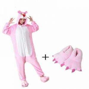    Cute Animal Panther Woman Hooded For Kids Girl Adult One-Piece Pajamas Sleepwear