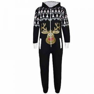    Boy Girls Novelty Christmas Black Reindeer Fleece A2Z Onesie One Piece Jumpsuit