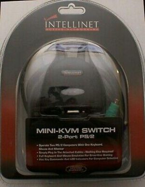   Intellinet Mini KVM Switch 2-Port, PS2, Operate 2 computers w/ 1 keyboard, mouse