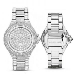    New Michael Kors MK5869 Camille Silver-Tone Crystal Pave Glitz Dial Ladies Watch